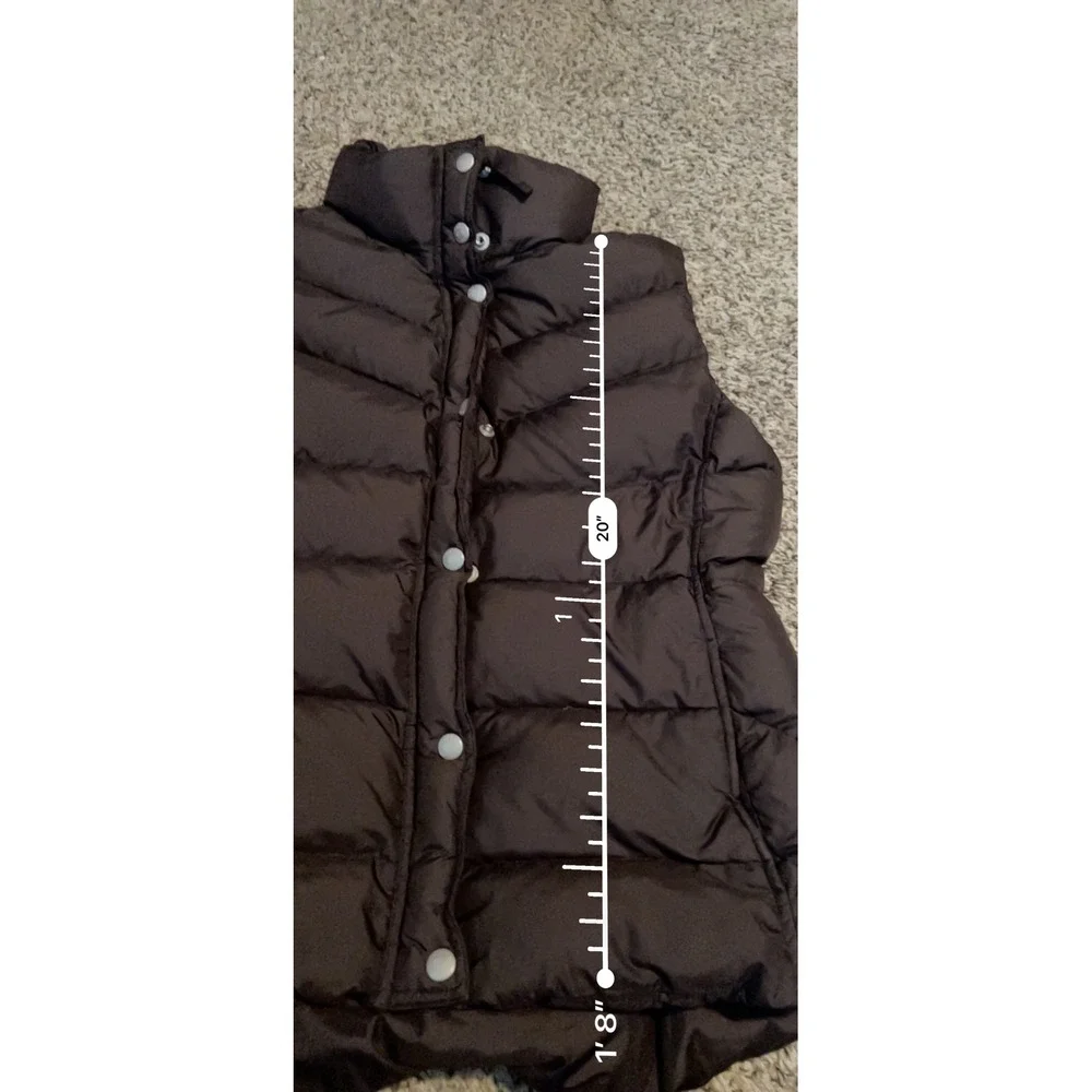J.Crew Womens Brown Chevron Quilted Down Puffer Vest Large Stand Collar Zip Snap
